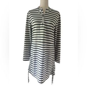 Caya Costa NWT Black Striped‎ Ruched Dress long sleeve  size Large coastal